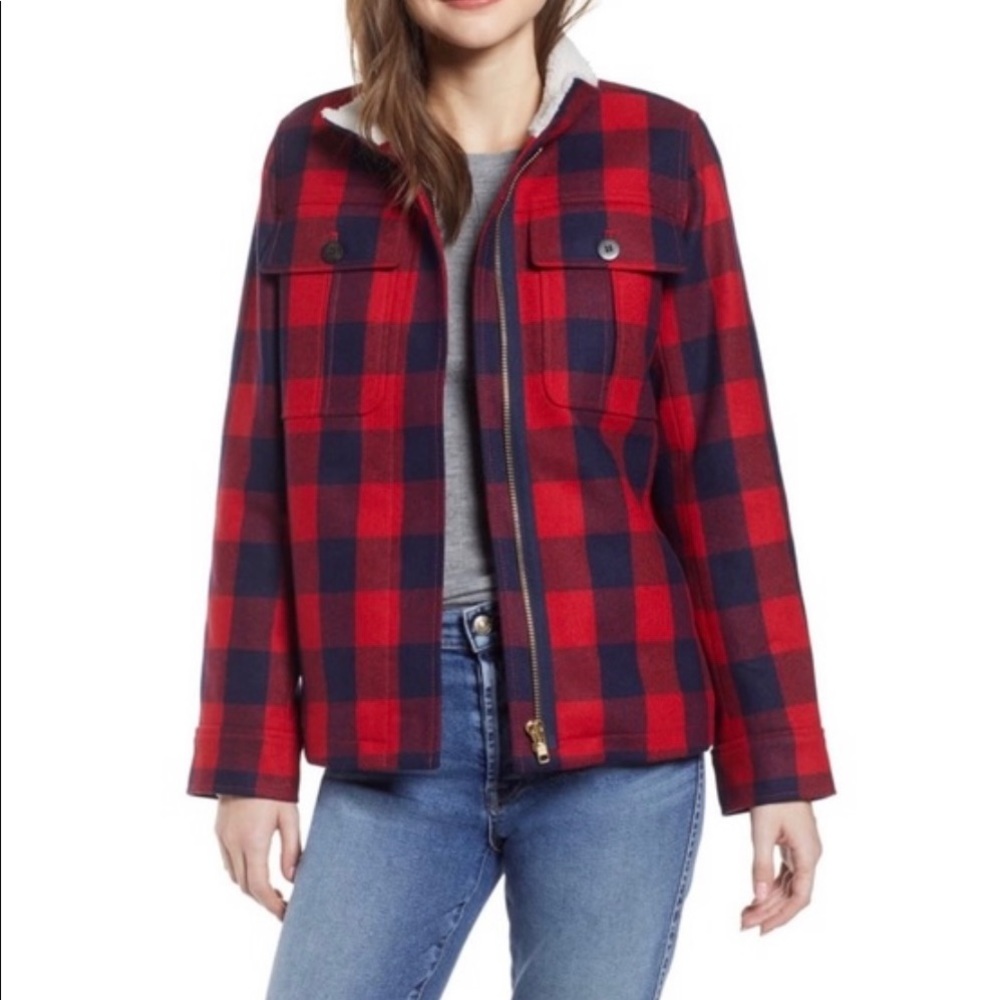 J. Crew Jacket Buffalo Check Plaid Wool Red - S
